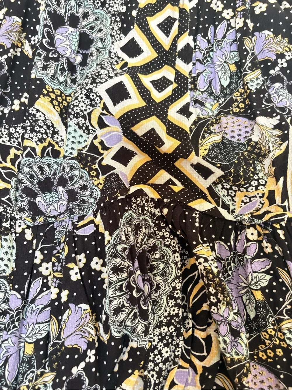 Free People Black Floral babydoll dress Lilac Accents